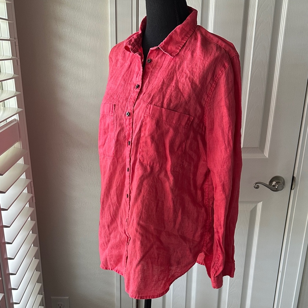 Boden Coral Red Linen Shirt 10